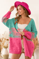 BiBi Color Block Ponpon Sweater Cardigan - Trendy Knitwear with Pom Pom Details